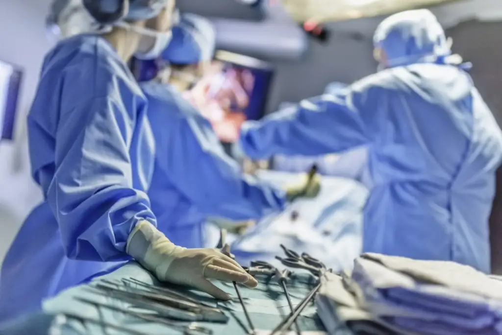 Surgeons performing a delicate operation in an operating room.