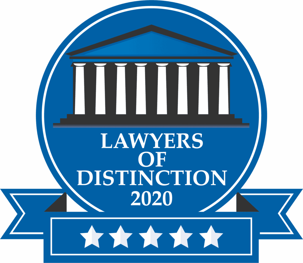 Emblem for Lawyers of Distinction 2020 with a five-star rating.