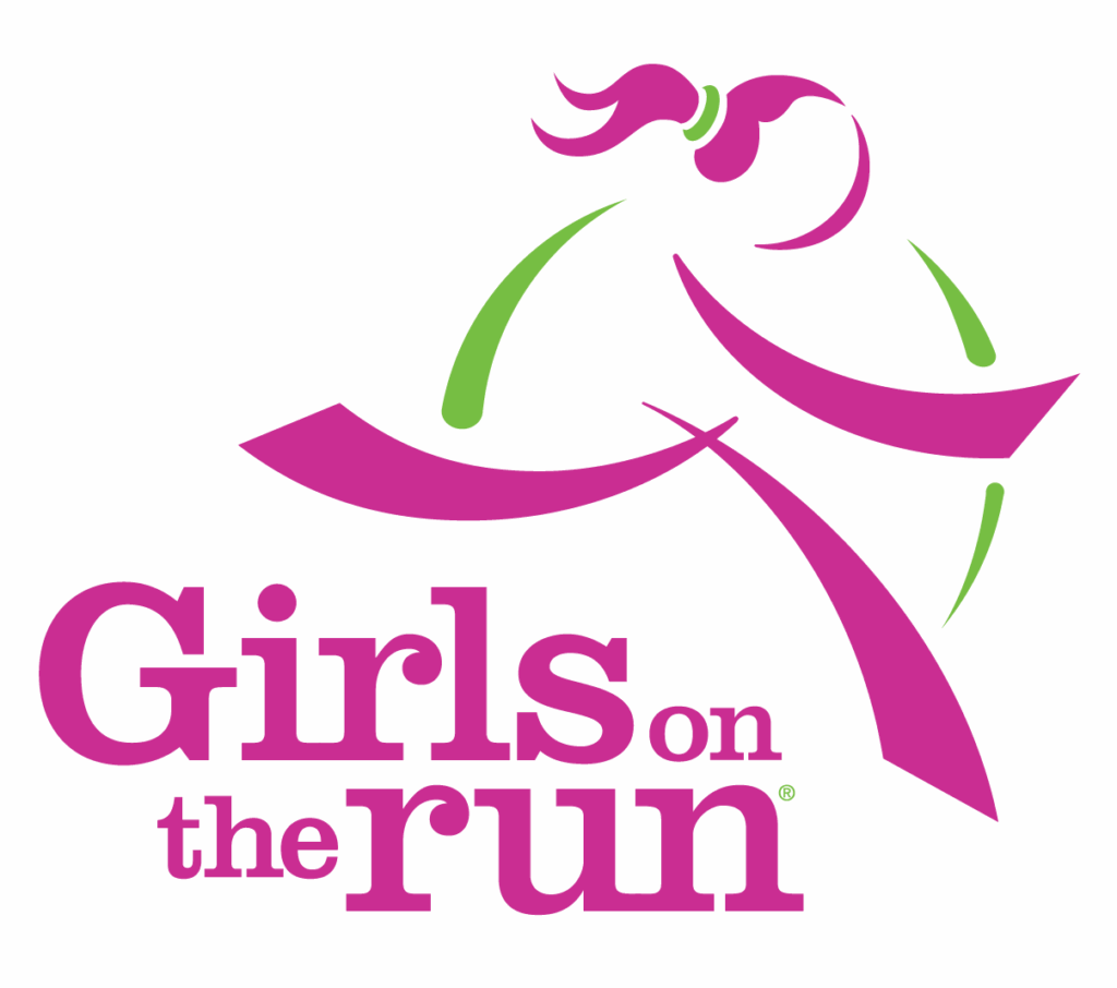 Logo of 'Girls on the Run' with a running figure and vibrant colors.