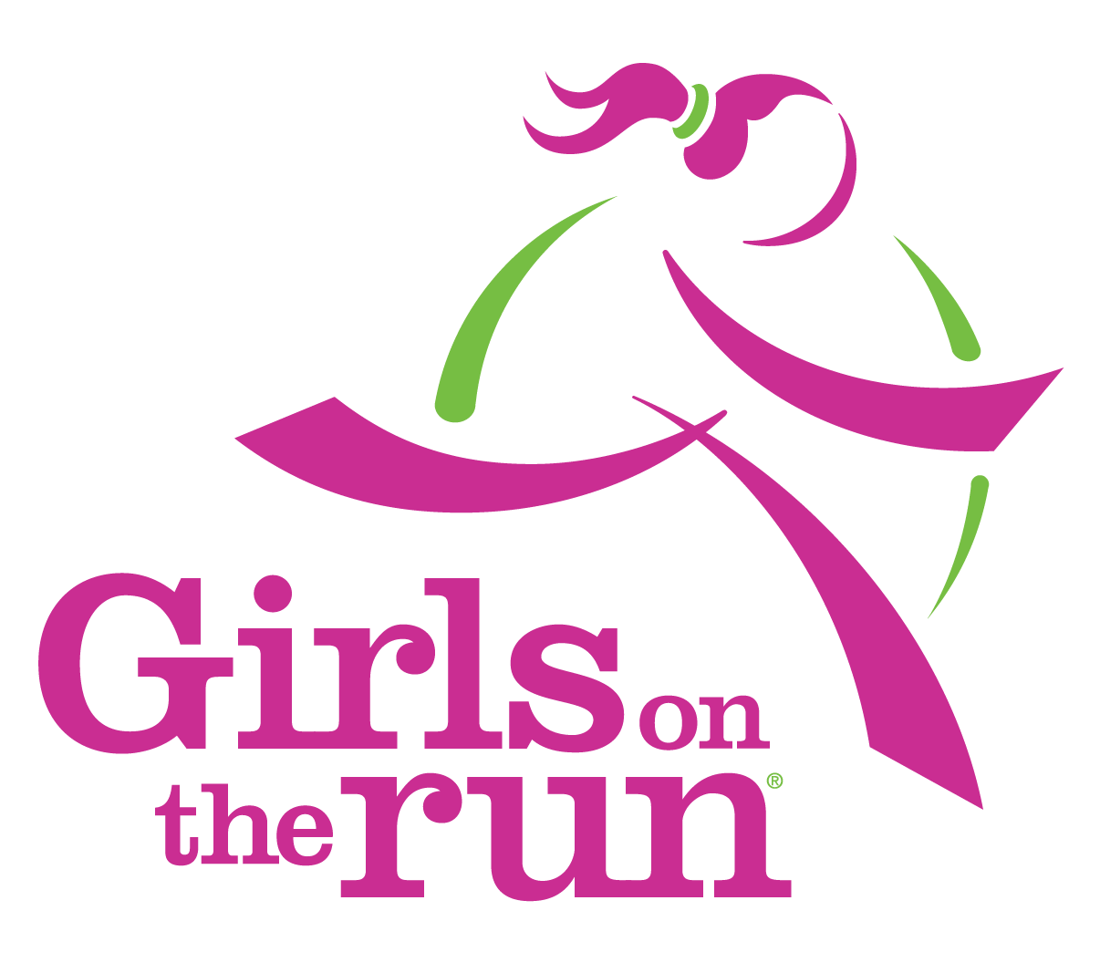 Logo of 'Girls on the Run' with a running figure and vibrant colors.